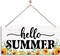 Sunflower Summer Decor, Hello Summer Hanging Sign, Decorative Wall Plaque, Rustic Door Hanger, Decorative Wooden Wall Sign, Summer Themed Decor Sign, Farmhouse Decor for Home Front Door